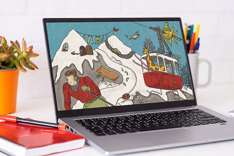 Laptop mit Illustration Zürs